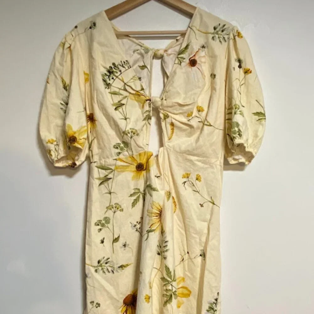 H&M Floral Cut-Out Puff Sleeve Mini Dress - Size L - Picture 3 of 13